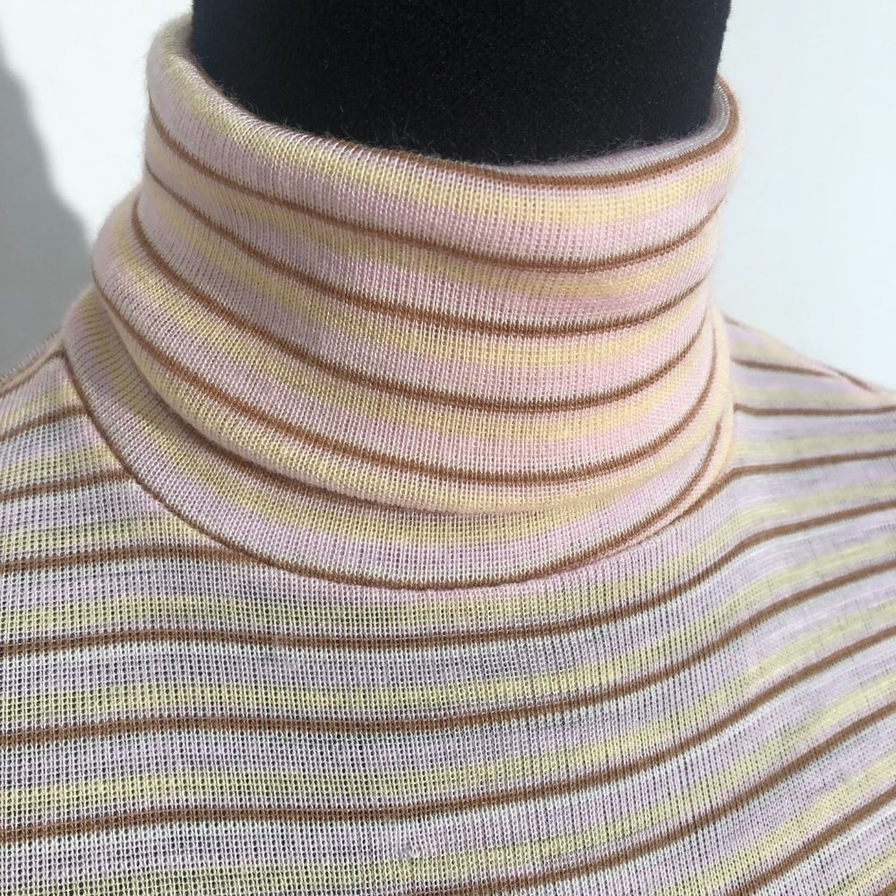 70s Vintage Acrylic Pink Striped Turtleneck Shirt - Picture 6 of 7